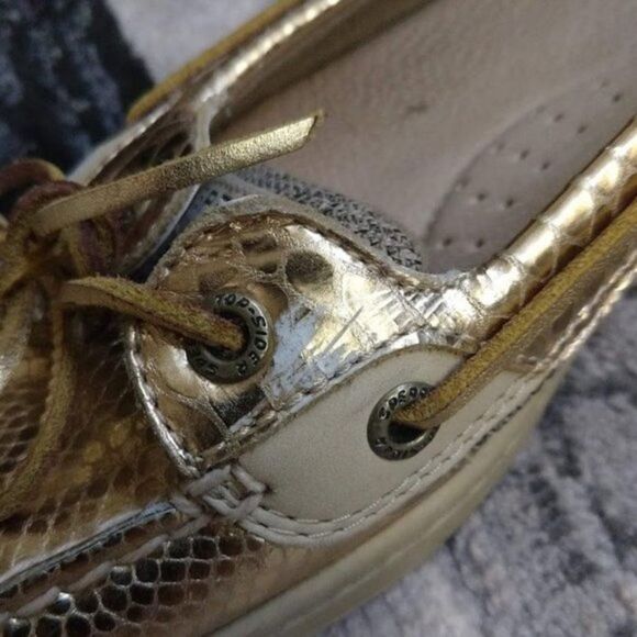 Sperry Top Sider Gold Metallic Leather Snakeskin Preppy Loafer Size 7.5 - Picture 9 of 9